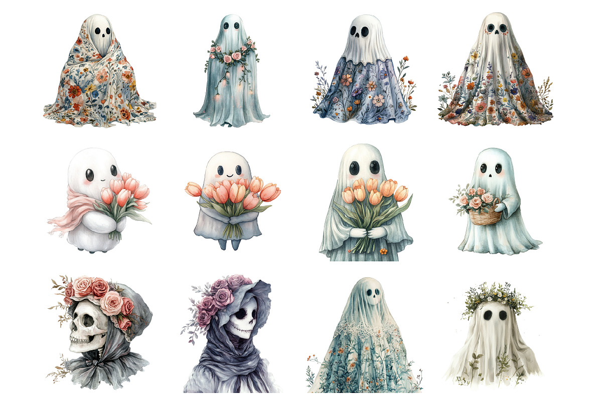 Vintage Floral Ghost Halloween, an Illustration by Design Market (Photo 3 of 4)