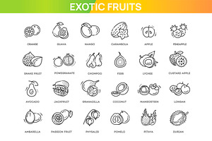 Fruits, Exotic Fruits icons, a Food Illustration by Tettygreen