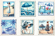 Blue Summer 1920 Postage Stamps Clip, an Illustration by Rose Art (Thumbnail 3 of 3)