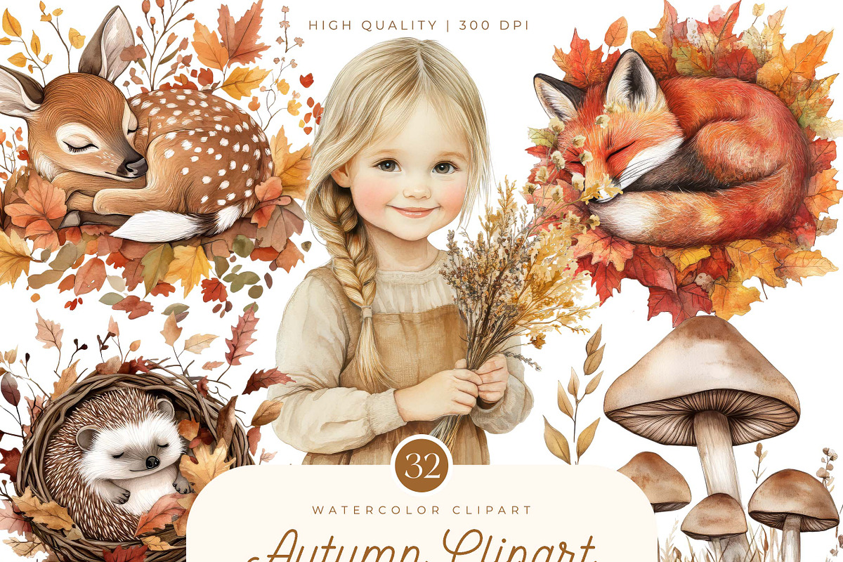 Watercolor Autumn Clipart, an Object Illustration by SparkyDesignsUS (Photo 1 of 10)