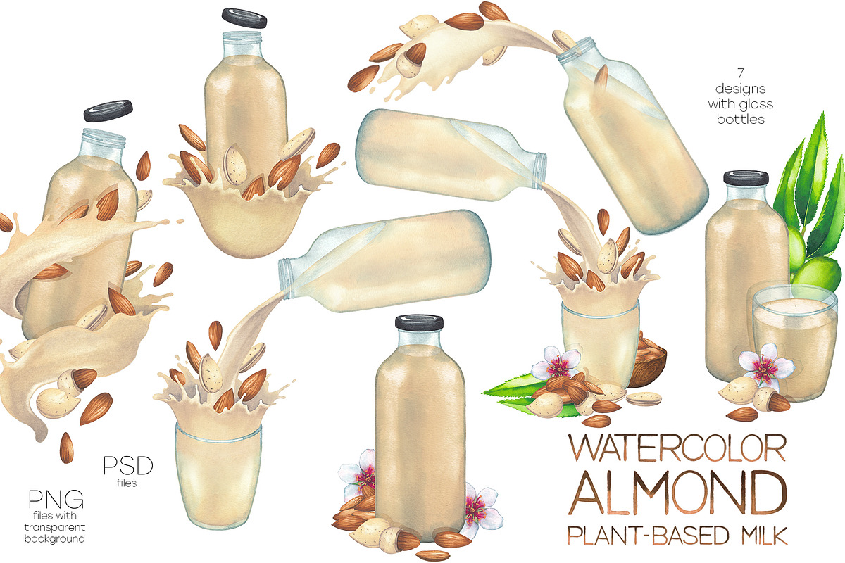 Watercolor almond milk, a Food Illustration by Ekaterina Glazkova (Photo 5 of 11)