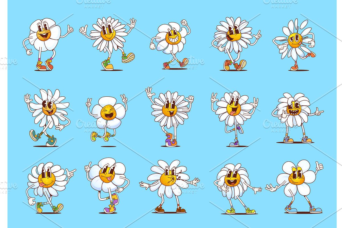 Funny groovy daisy chamomiles, an Object Illustration by Vector Tradition