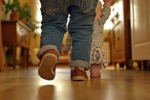 Toddler boy learning to walk with su, a Photo by Iftikhar Alam