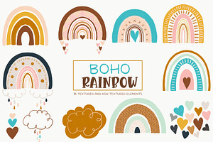 Cute Boho Rainbows Hearts and Clouds