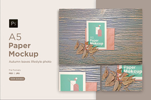 A5 Paper Mockups with autumn themes, a Print Template by shahsoft
