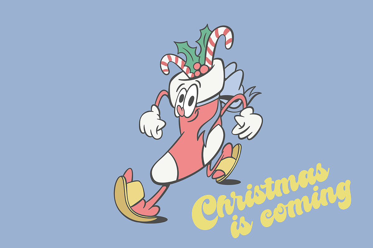 Retro groovy Christmas characters, an Illustration by Anastasiya Klempach (Photo 4 of 6)