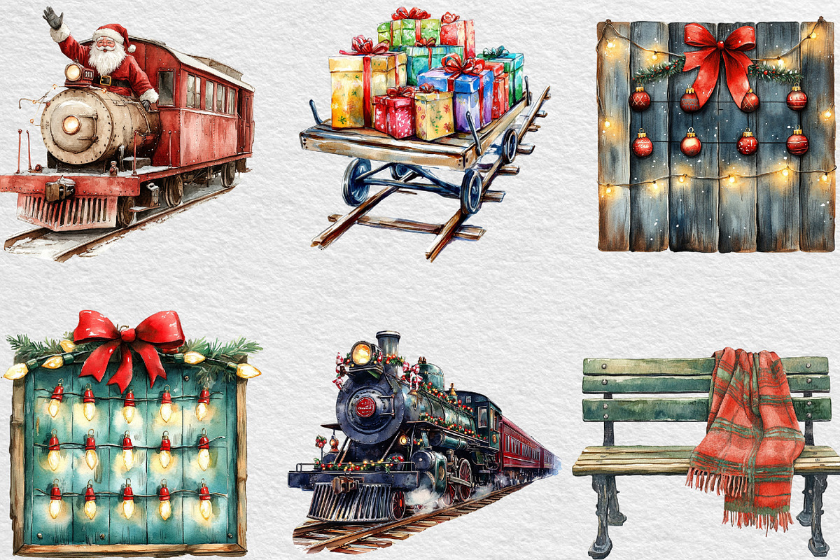 Christmas Train Station Clipart, an Illustration by Black Bird Studio (Photo 4 of 6)