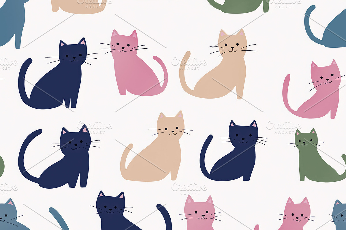 Cute colorful cats seamless pattern design with adorable cartoon, a Pattern Graphic by Studio ANNA
