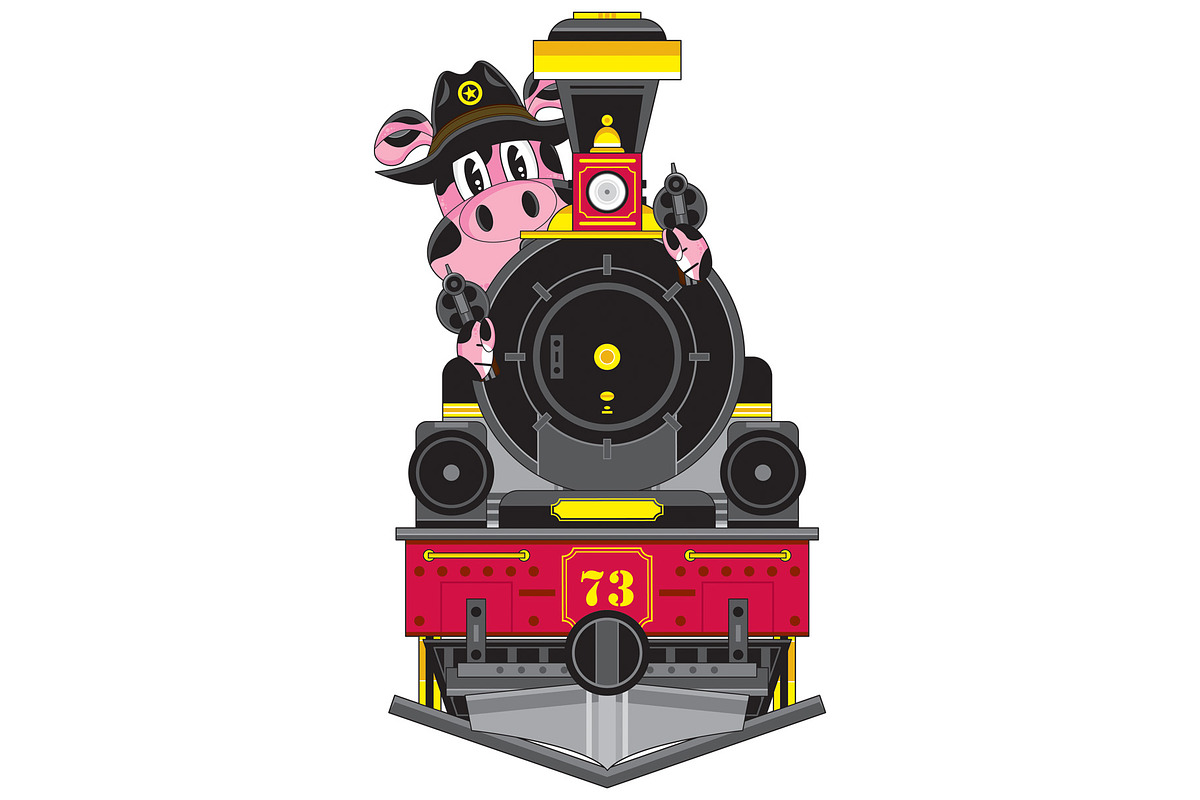 Cartoon Pig Cowboy Sheriff & Train, an Animal Illustration by Mark Murphy Creative (Photo 1 of 2)
