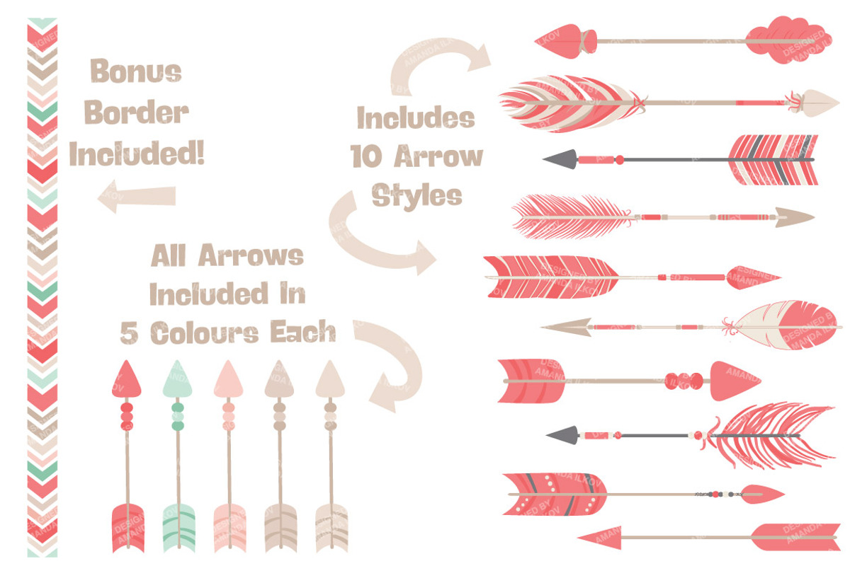 Mint & Coral Vector Arrow Clipart, an Illustration by Amanda Ilkov (Photo 2 of 4)