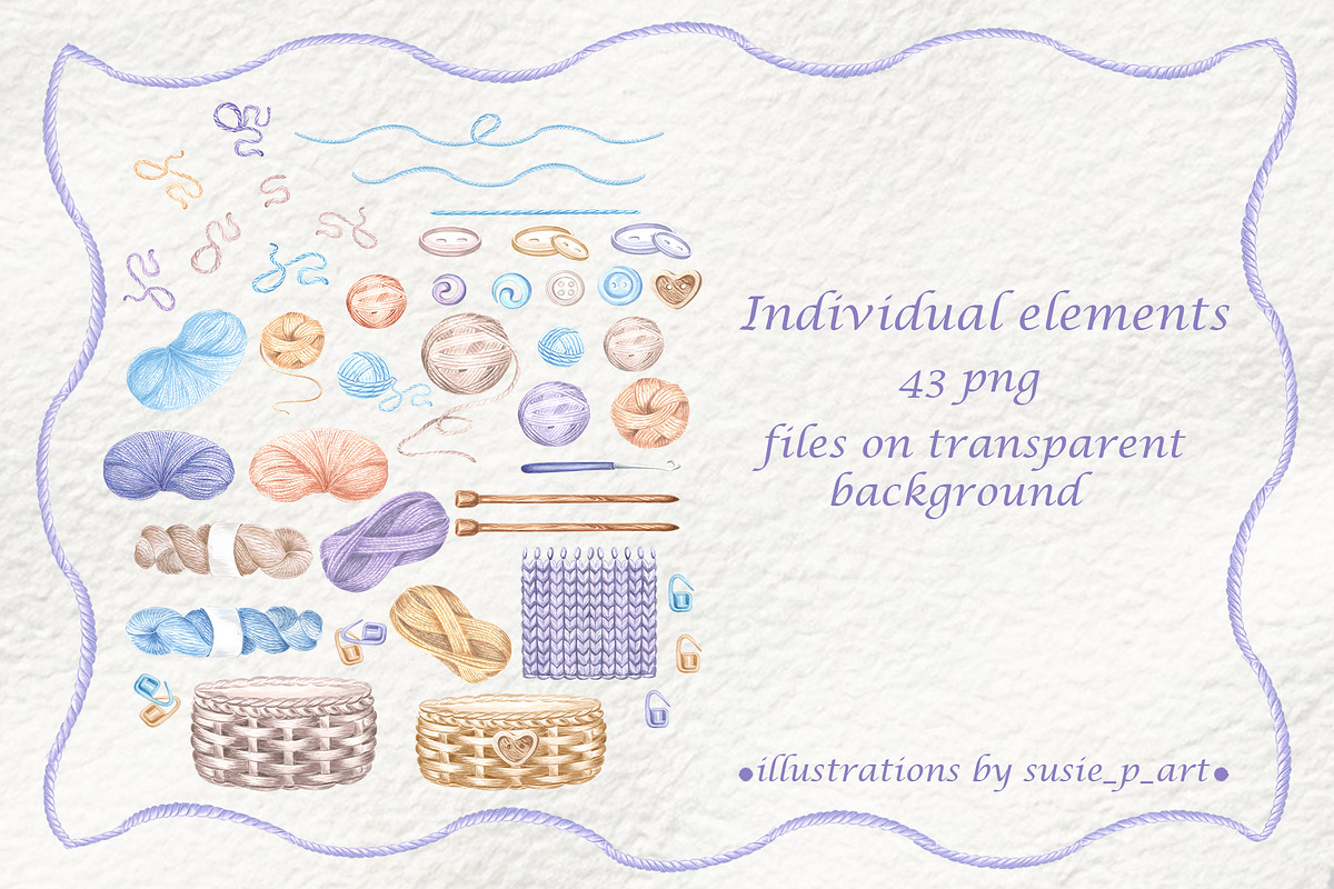 Whimsical threads watercolor clipart, a Decorative Illustration by susie-p-art (Photo 2 of 14)