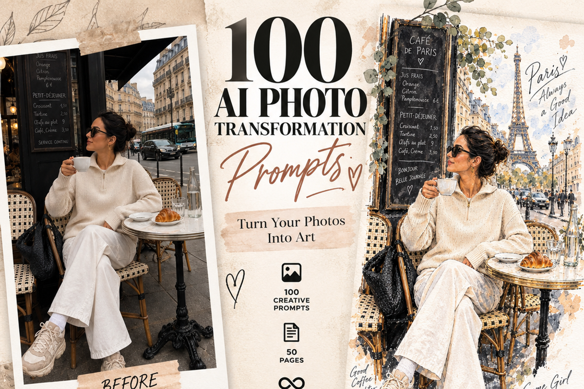 100 AI Photo Transformation Prompts, a Person Illustration by Victoria Bee Presets (Photo 4 of 8)
