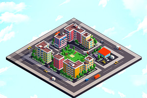 Cartoon Low Poly City Block 1