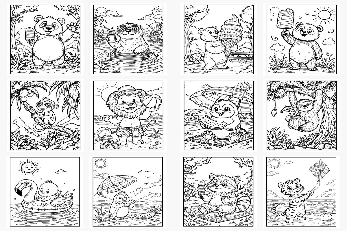 Animal-Themed Summer Coloring Pages, a Seasonal Illustration by Lamia Emad (Photo 2 of 4)