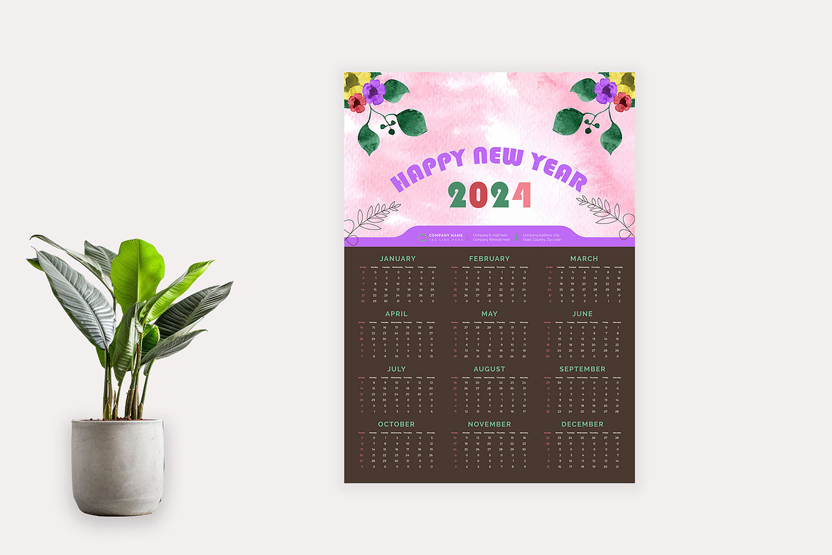 One-Page Wall Calendar 2024 Design, a Stationery Template by Annudesign (Photo 5 of 7)