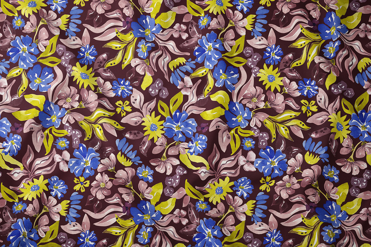 Blue, Yellow, Plum floral pattern, a Pattern Graphic by SirenaArt (Photo 8 of 16)