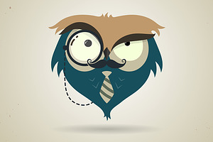 Cute Little Cartoon Hipster Owl