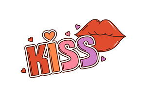 Cartoon Groovy Hippie Love Kiss