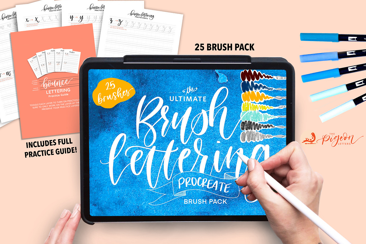 25 Brush Procreate Lettering Bundle, a Brush Add-On by The Pigeon Letters (Photo 1 of 12)