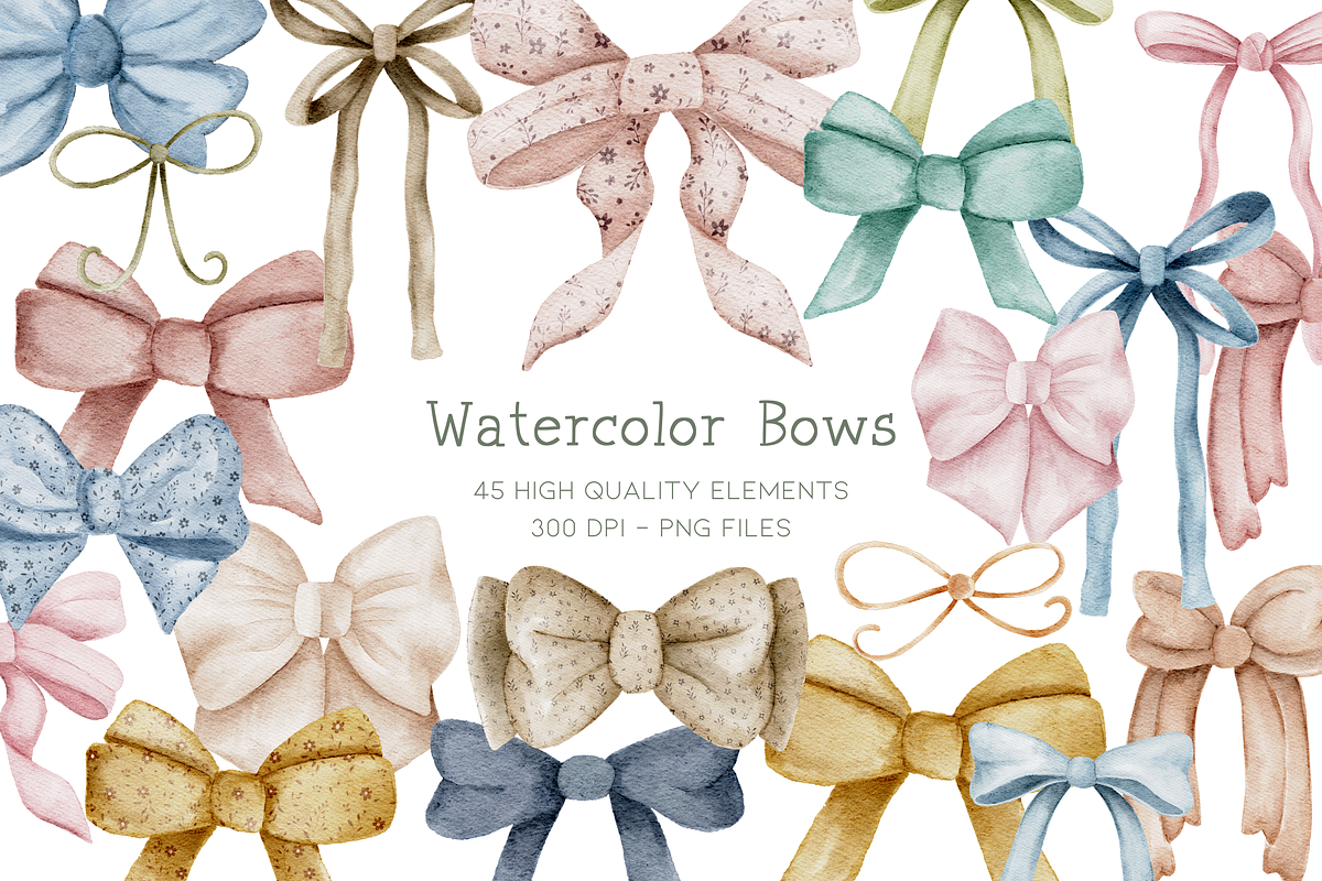Watercolor Bows Clipart Cottagecore, a Graphic by Murphy & Frank