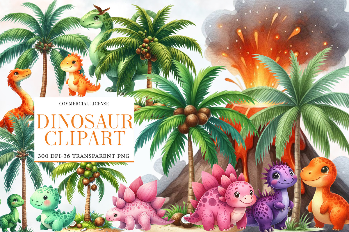 watercolor Dinosaur clipart, an Illustration by Designworld (Photo 1 of 5)