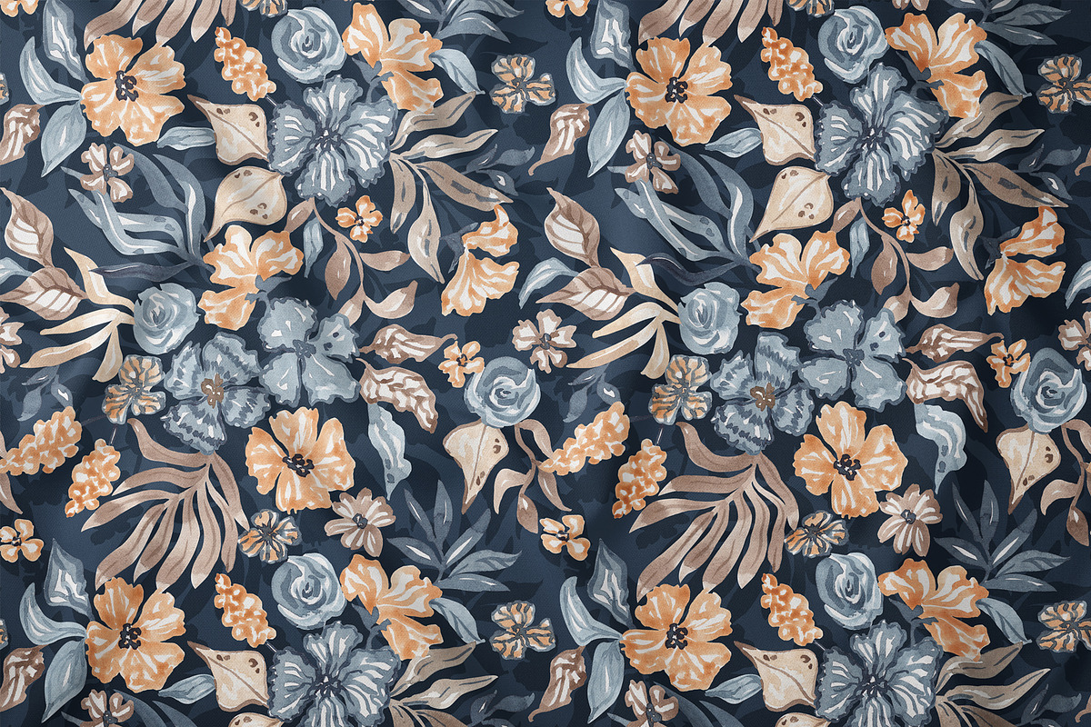Navy Watercolor Floral Pattern, a Pattern Graphic by SirenaArt (Photo 5 of 12)