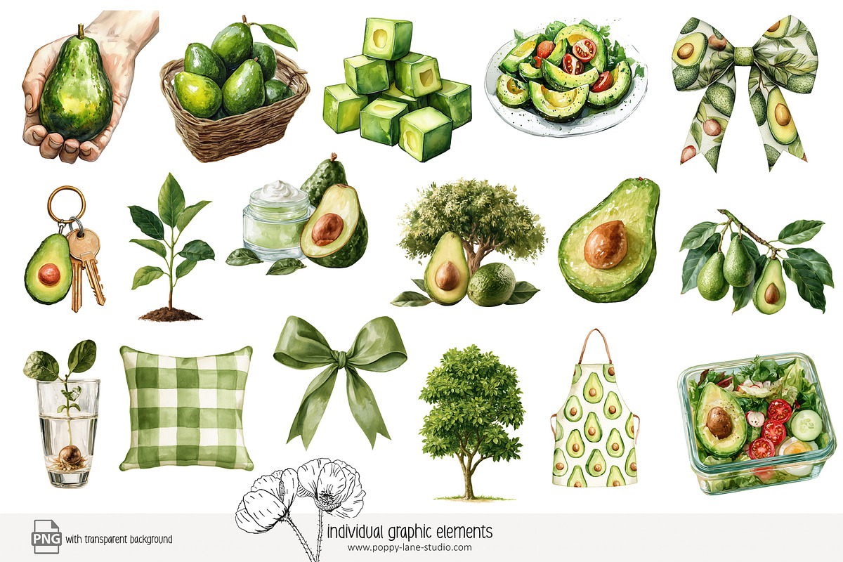 100 avocado clip art, a Food Illustration by Poppy Lane Studio (Photo 10 of 12)