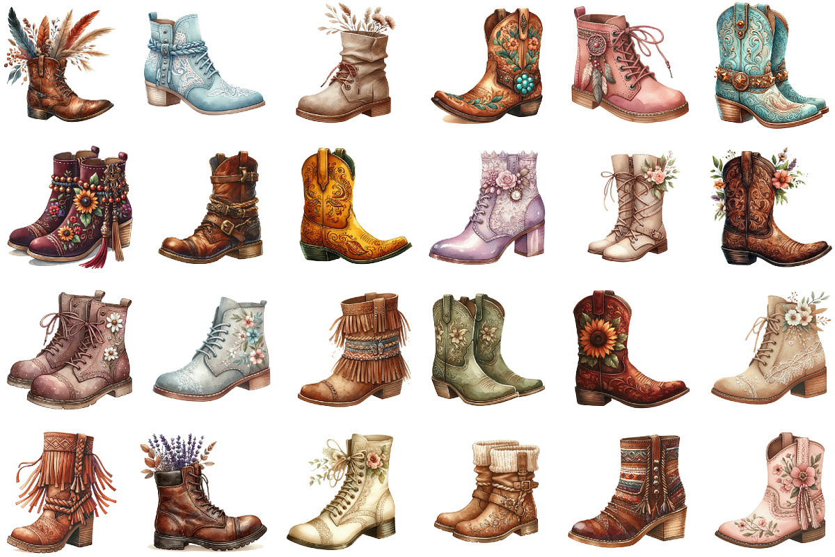 Watercolor Boho Boots Clipart, an Illustration by Sublimation Artist (Photo 2 of 6)