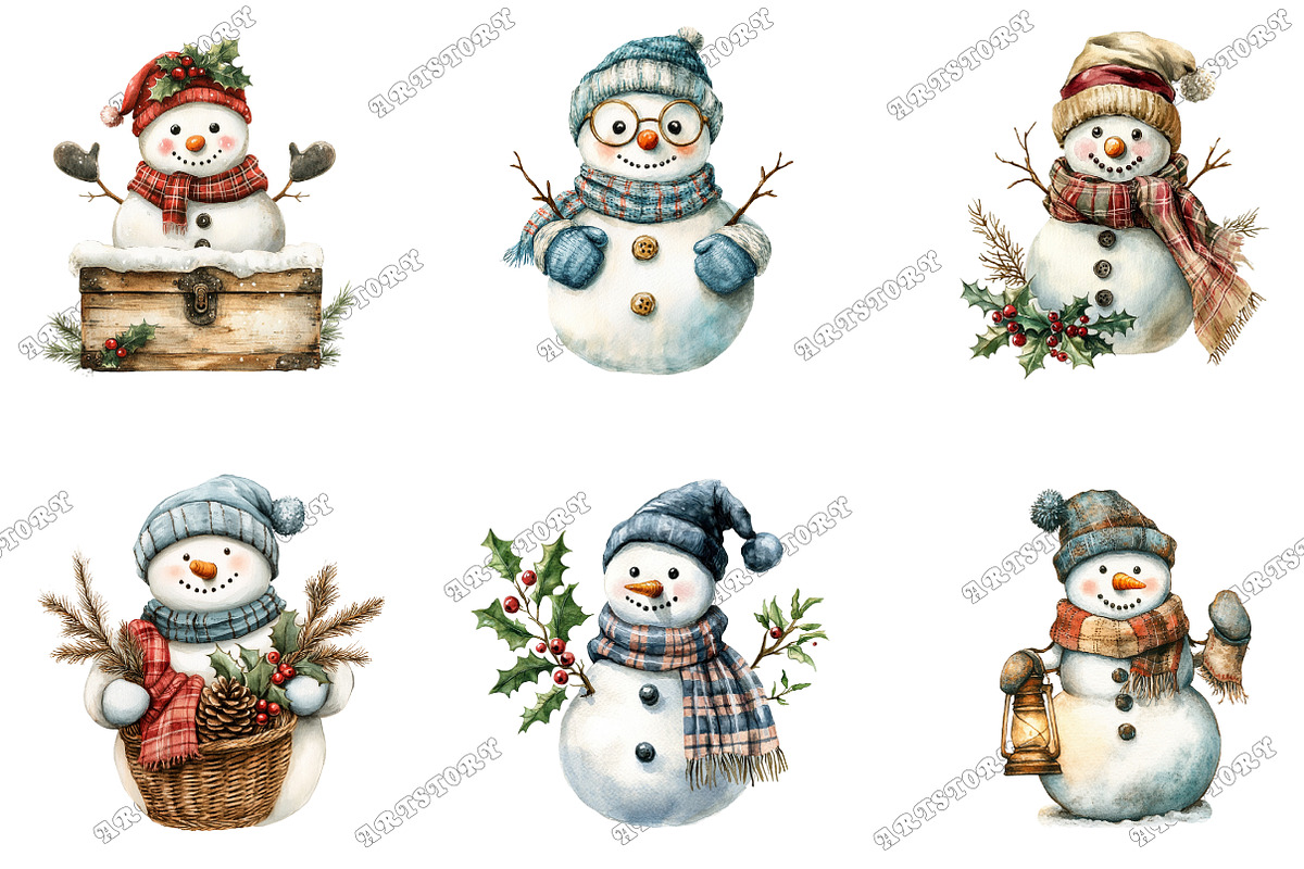 Old Vintage Christmas Snowman Bundle, an Illustration by designcity5 (Photo 2 of 5)
