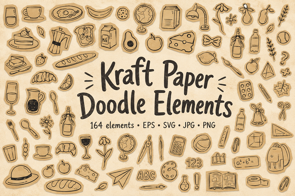 Kraft Paper Scrapbook Doodle Clipart, a Decorative Illustration by Anna Studio (Photo 1 of 12)
