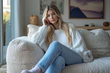Young woman relaxing in cozy room, a Person Photo by Beautiful things