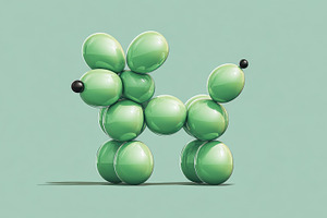 Dog balloon on green bg, a Photo by Beautiful things