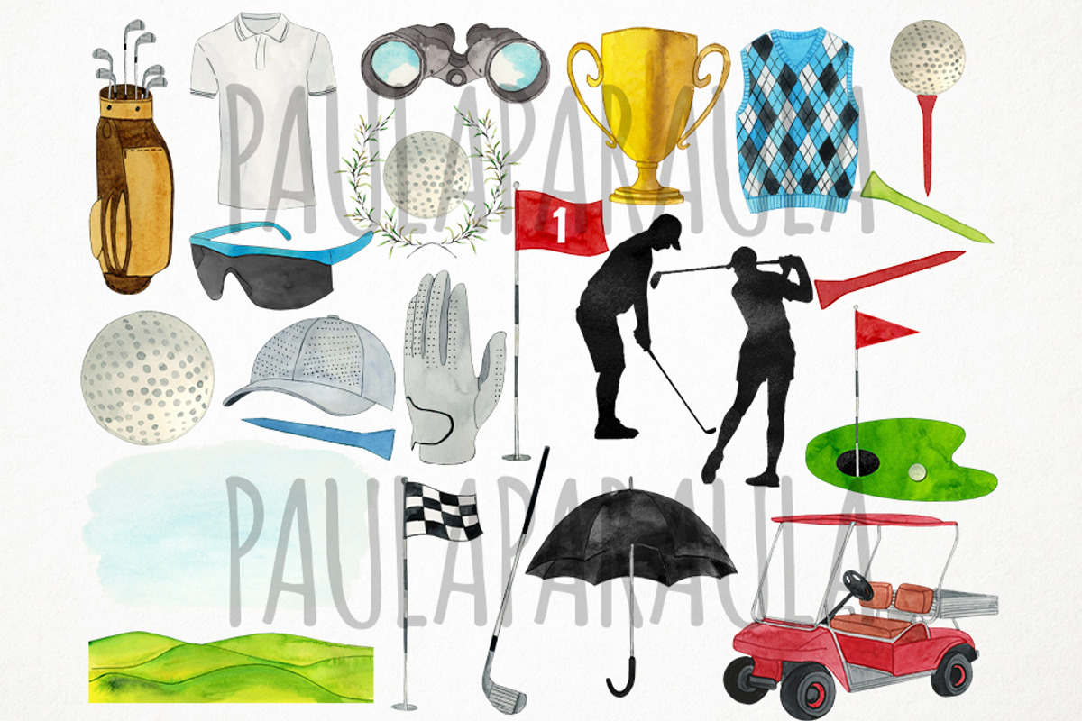 Watercolor Golf Clipart, a Sport Illustration by Paulaparaula (Photo 2 of 3)