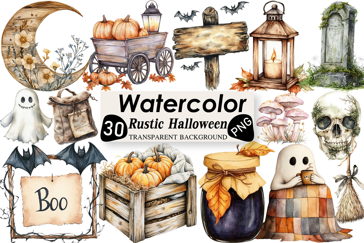 Soft Rustic Halloween Clipart, an Illustration by Black Bird Studio (Photo 1 of 6)