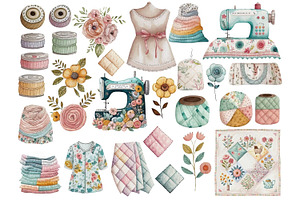 Watercolor Sewing Clipart