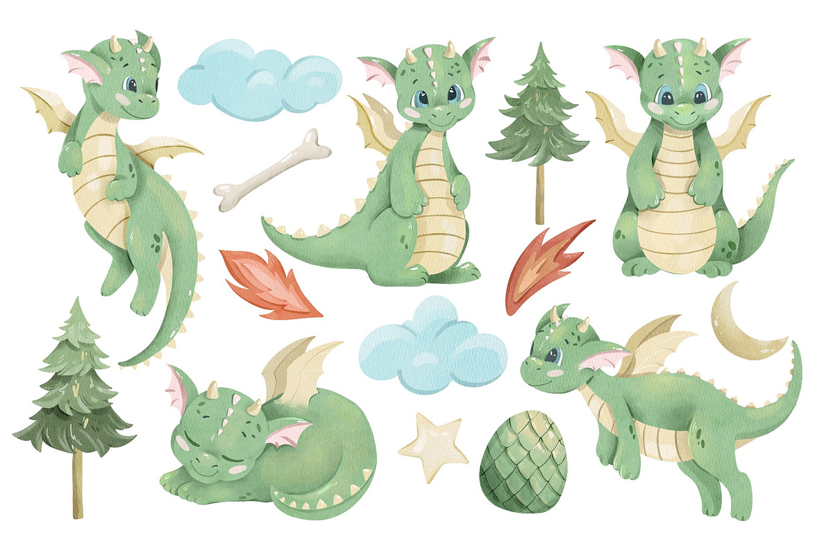 Dragons Watercolor Clipart, an Animal Illustration by ArtGiftsStudio (Photo 2 of 6)
