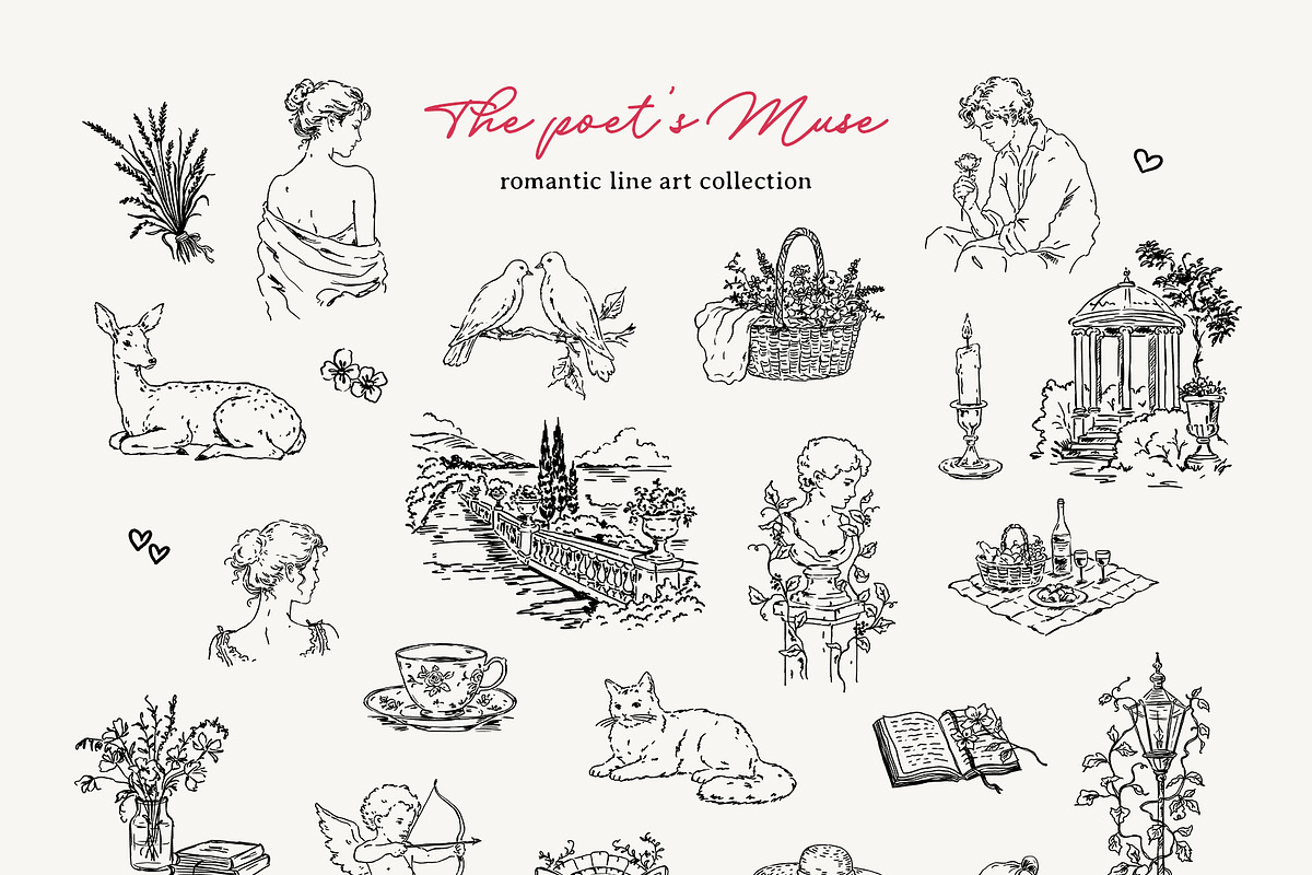 THE POET'S MUSE: Line Art Collection, a Decorative Illustration by long summer (Photo 13 of 13)