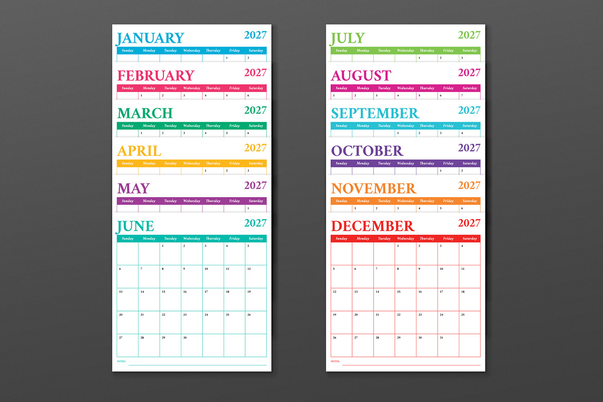2027 12x12 COLOR Calendar Template, a Stationery Template by Running With Foxes (Photo 2 of 6)