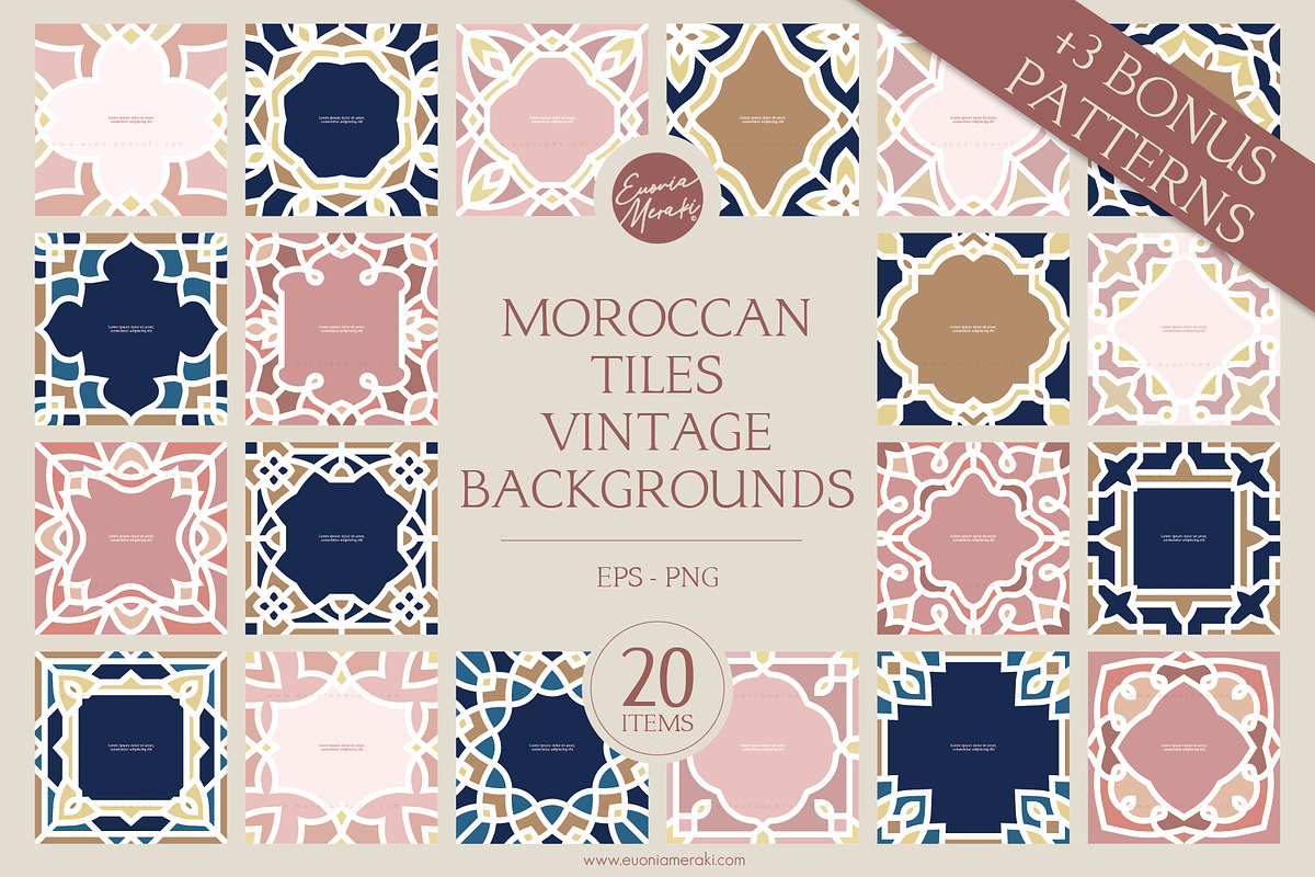 Moroccan Tiles Vintage Backgrounds, a Background Graphic by Euonia Meraki (Photo 1 of 8)