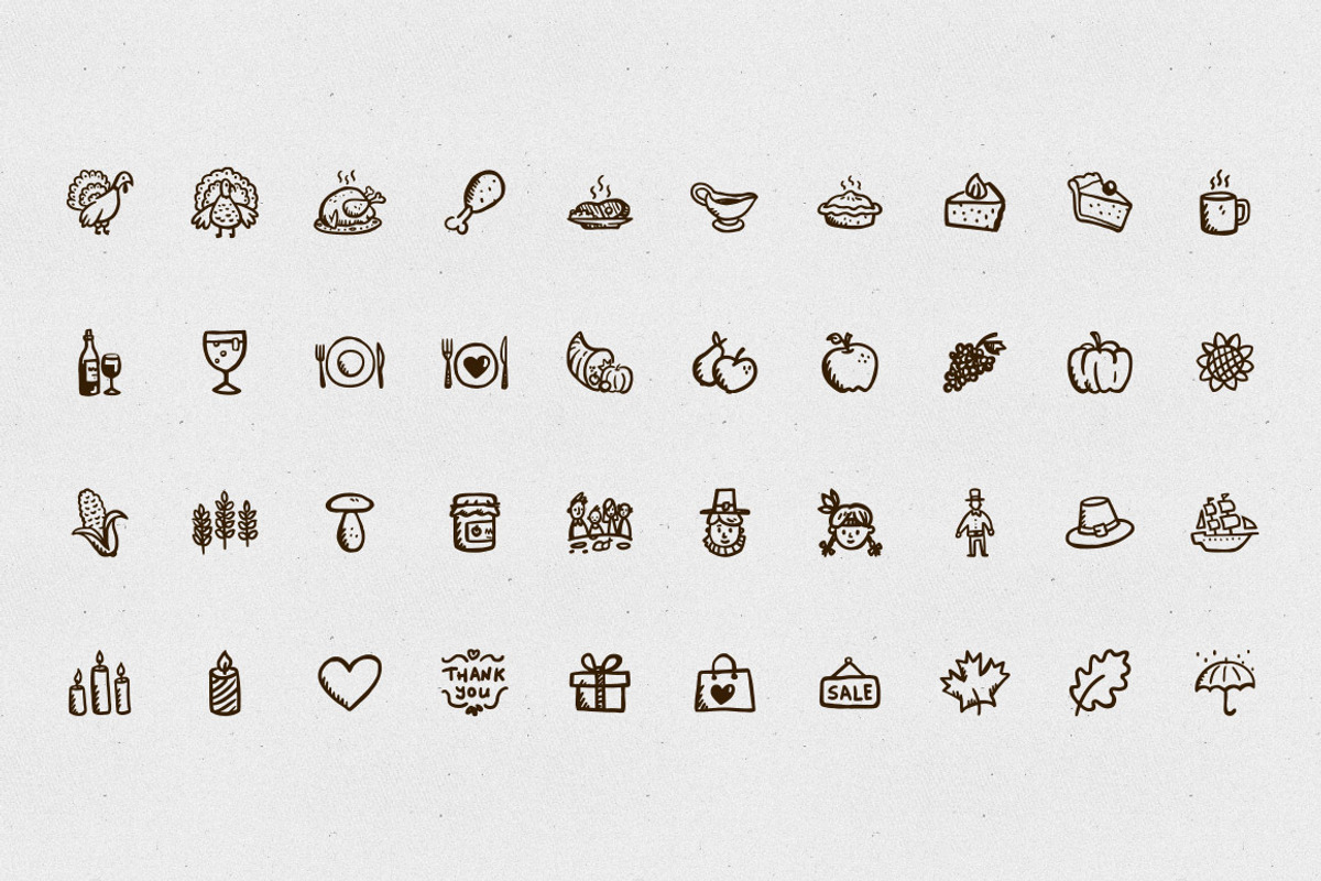 40 Hand-Drawn Thanksgiving Icons, an Icon by Hand-Drawn Goods (Photo 2 of 2)