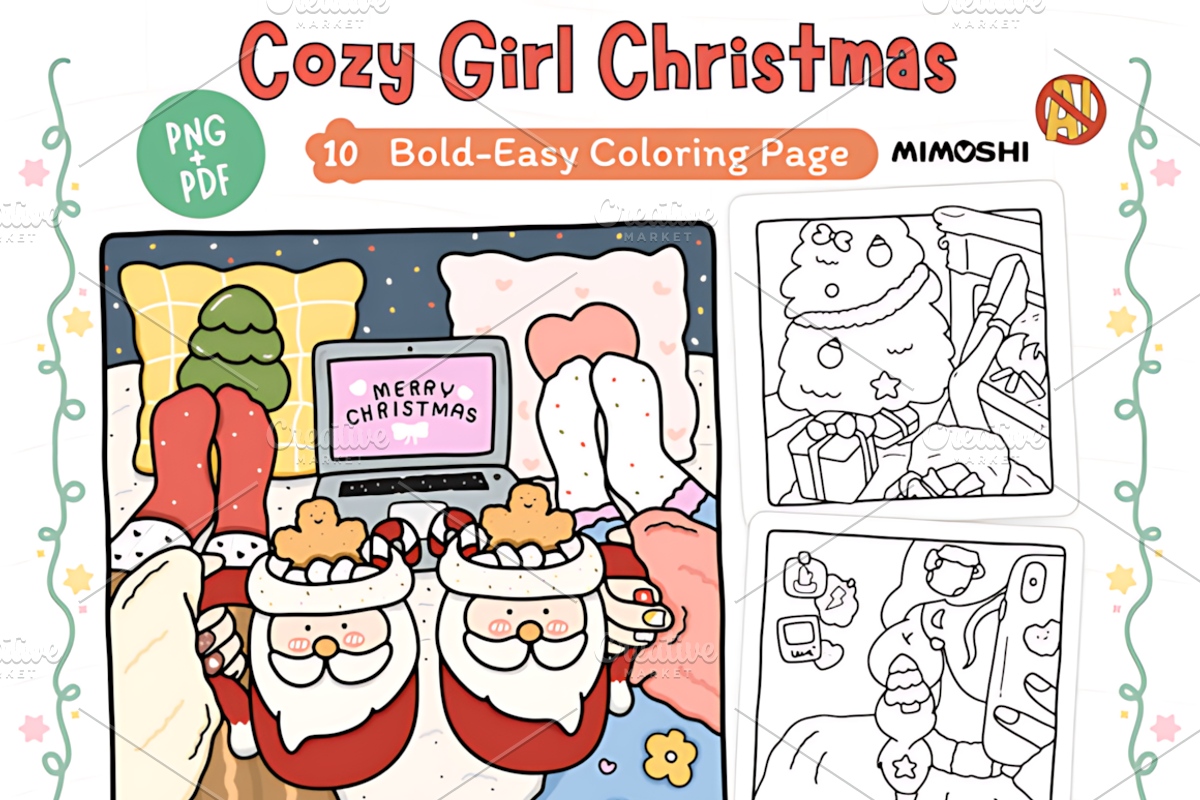Cozy Girl Christmas Coloring Pages, a Seasonal Illustration by Design Station (Photo 1 of 4)