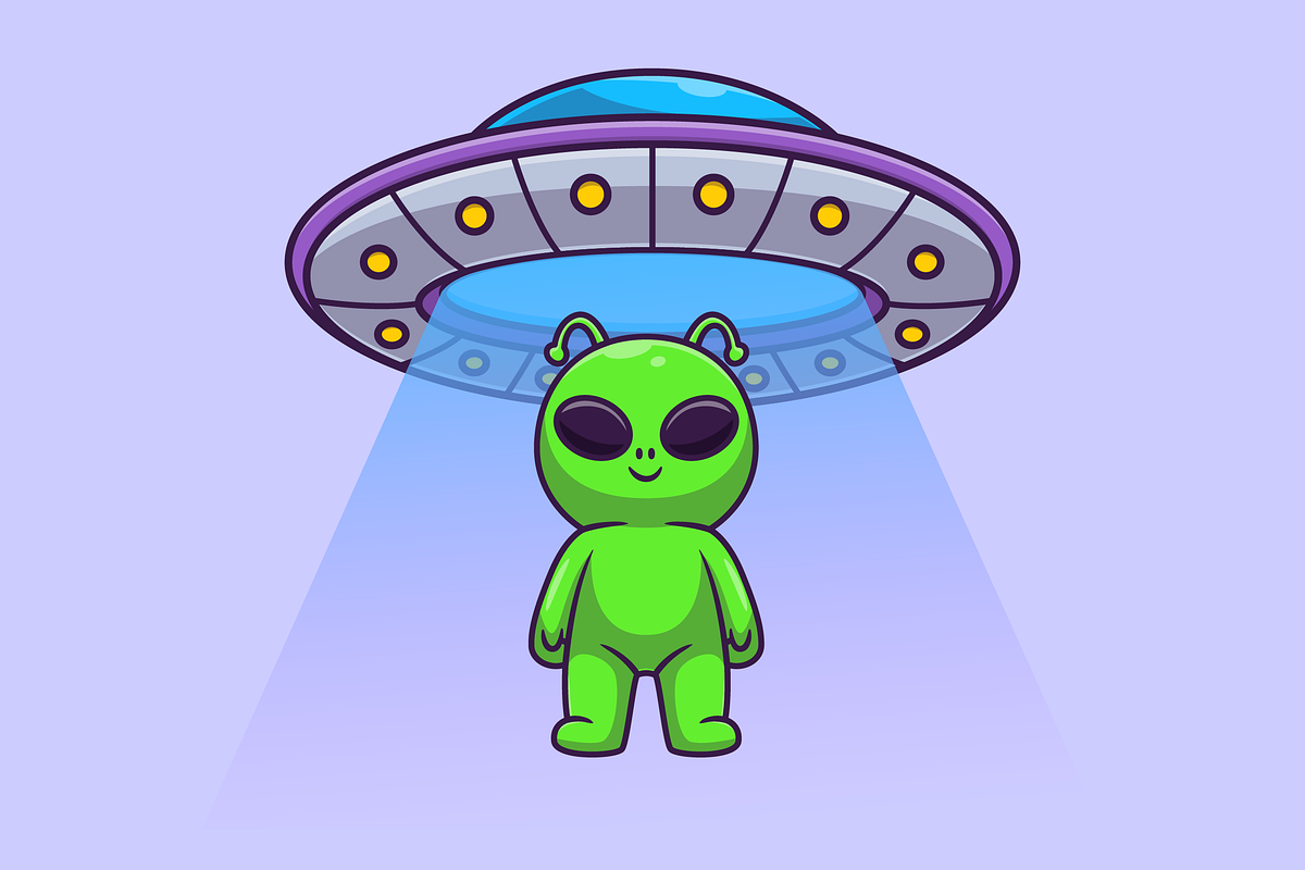 Cute Alien Flying With UFO Cartoon, a Technology Illustration by Catalyst Labs