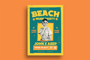 Green Retro Beach Music Party Flyer, a Flyer Template by megarez