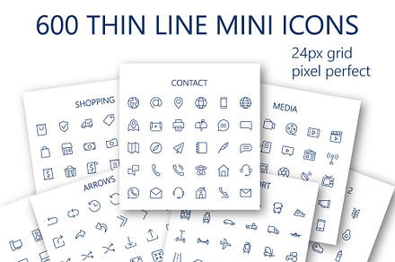 600 vector thin line mini icons set., an Outline Icon by Dacian Galea