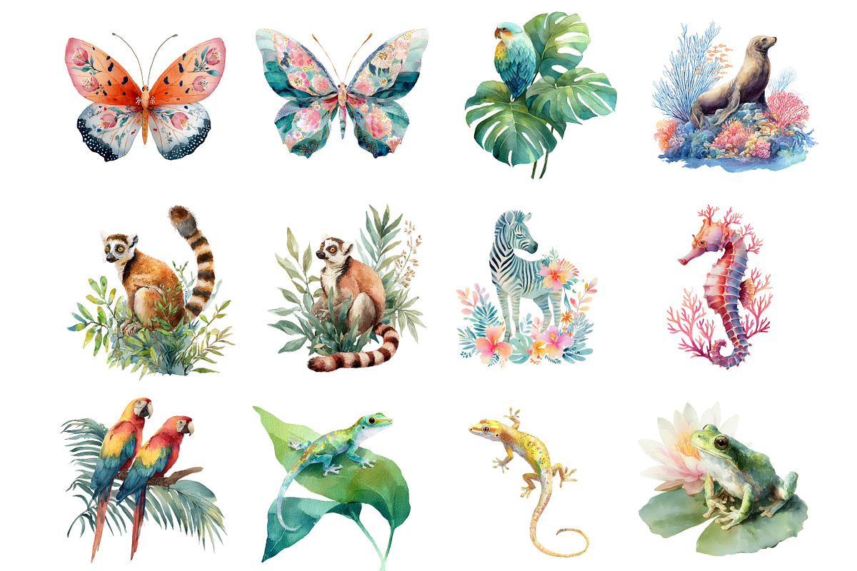 Watercolor Tropical Animals Clipart, an Illustration by DreamArtGraphic (Photo 4 of 4)