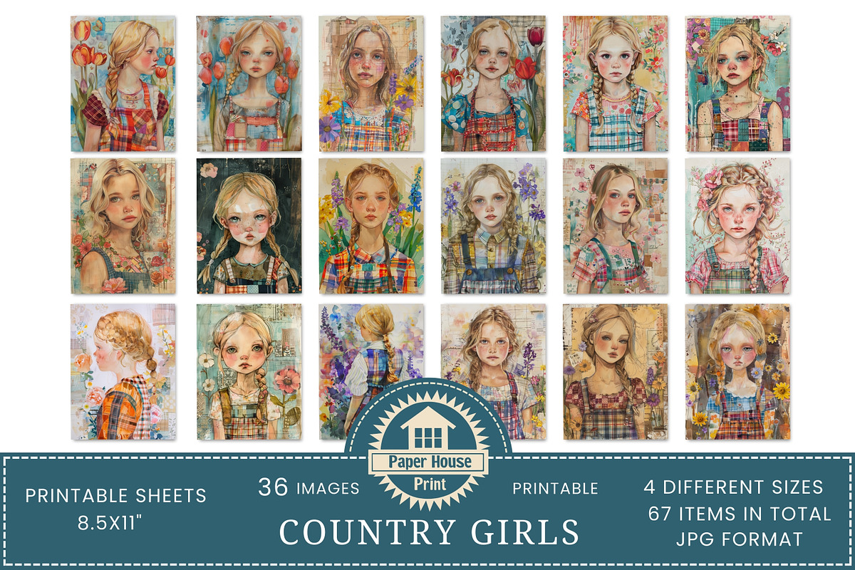 Country Girls Junk Journal Pages, an Illustration by NiiiNArt (Photo 4 of 8)