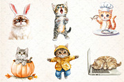 Watercolor Funny Cats Clipart, an Illustration by DreamCafeArt (Thumbnail 2 of 3)