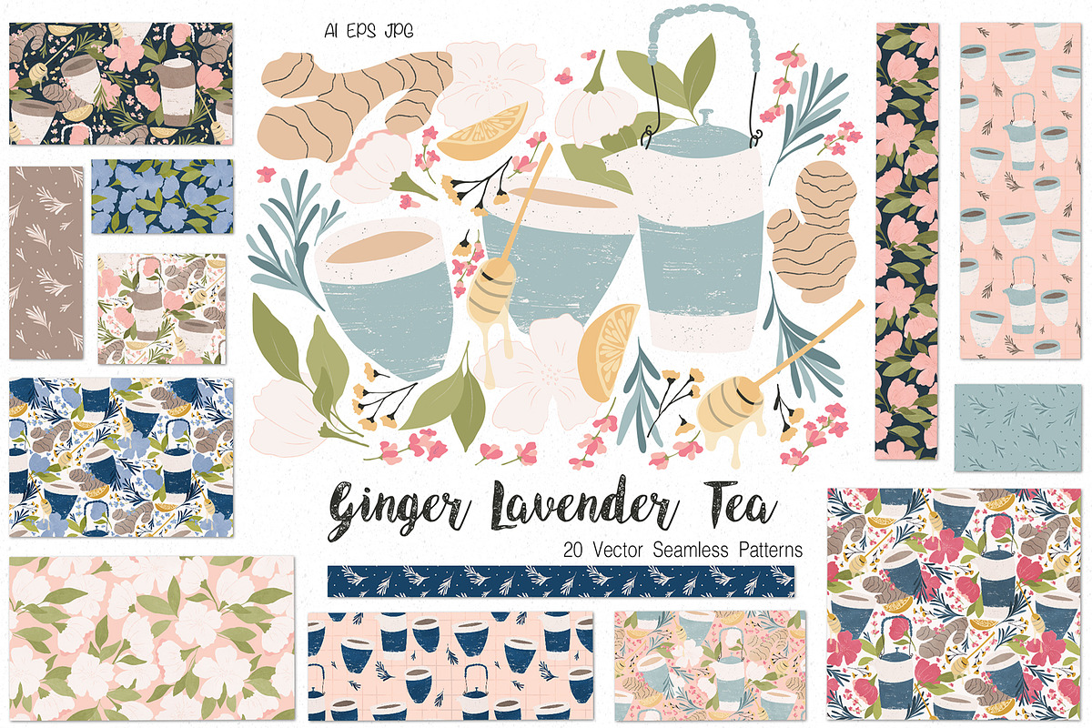 Ginger Lavender Tea, a Pattern Graphic by Lidiebug