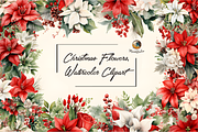 Christmas Flowers Watercolor Clipart, a Graphic by Moon Studio (Thumbnail 1 of 4)