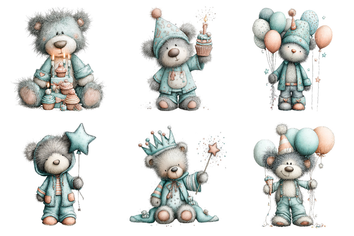 Whimsical birthday teddy bear, an Illustration by Design Market (Photo 3 of 5)